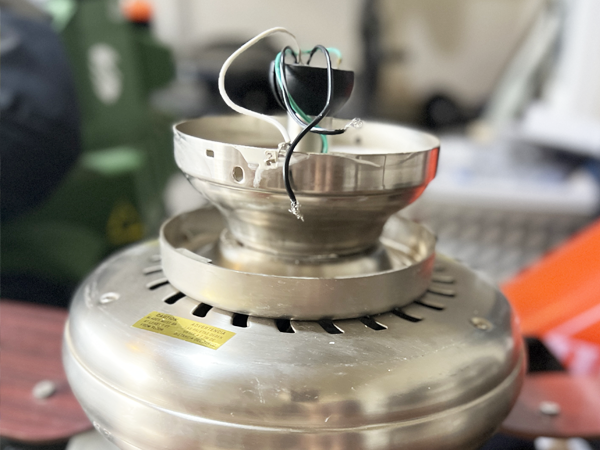 Photo of a metallic electric lamp.